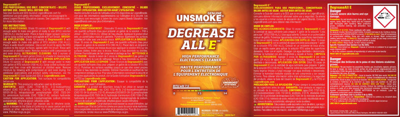 Unsmoke Degrease All E product Label